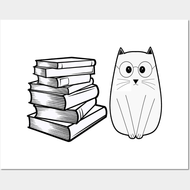 Cute Book Nerd Cat - Funny Nerdy Kitten Wall Art by Freeman Thompson Weiner